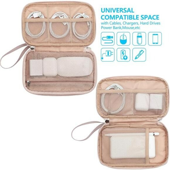 Large Travel Electronics Organizer Case Double Layer Cord Cable Storage Bag - Picture 2 of 7